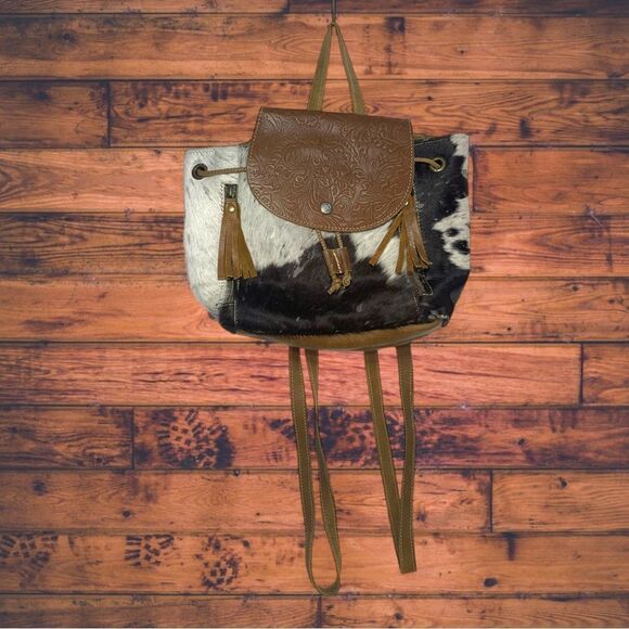 Myra Upcycled Cowhide & Leather Must Have Backpack Bag - Picture 1 of 6